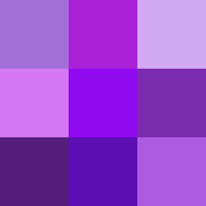 A set of 9 squares in a 3x3 grid with different shades of purple